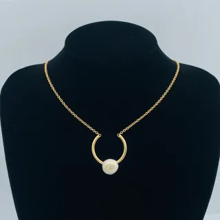 Dior Gold White Curb Chain Open C-Shaped Hoop Necklace