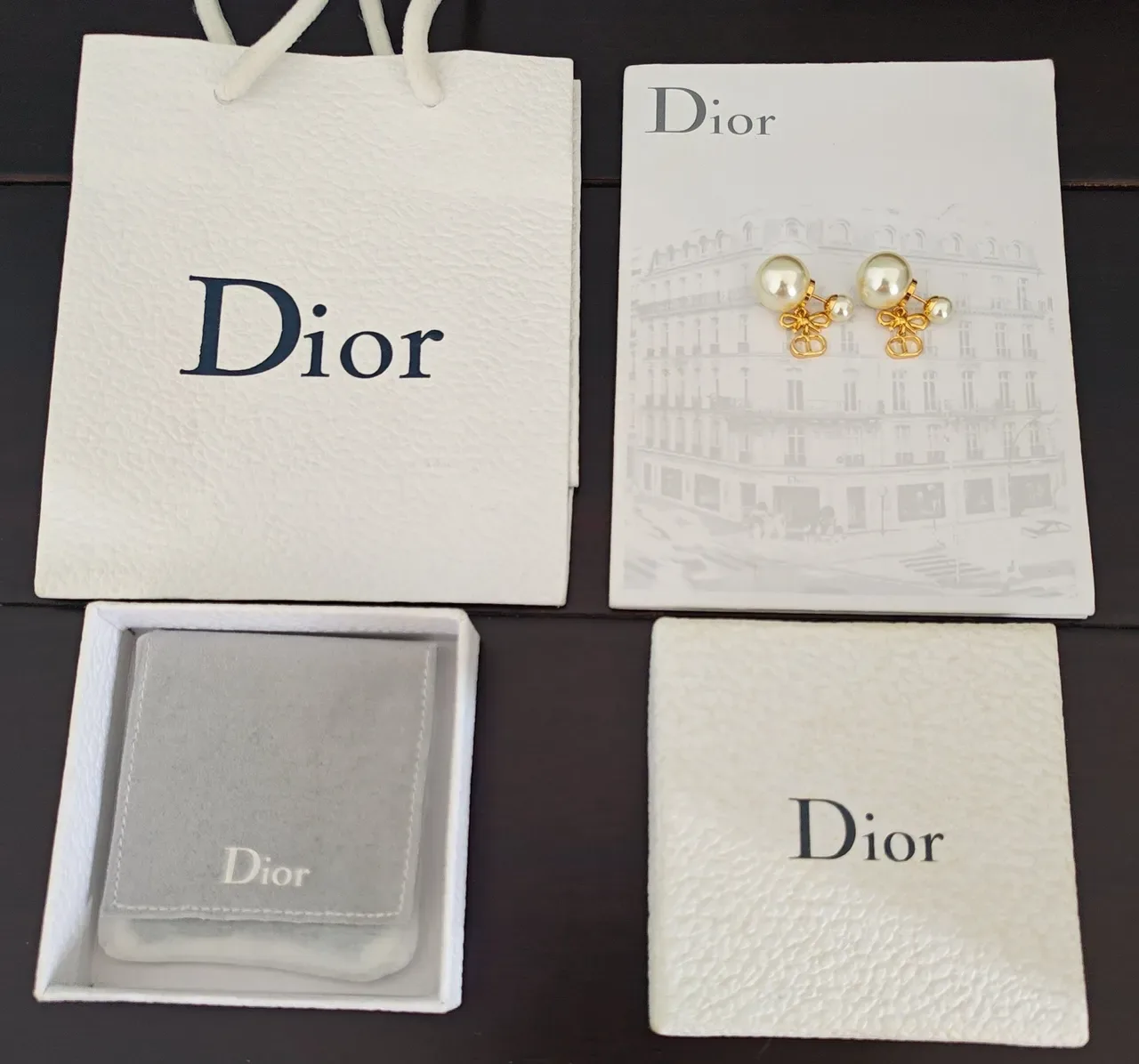 Dior Gold White Double-Pearl Drop Metal Earrings 3
