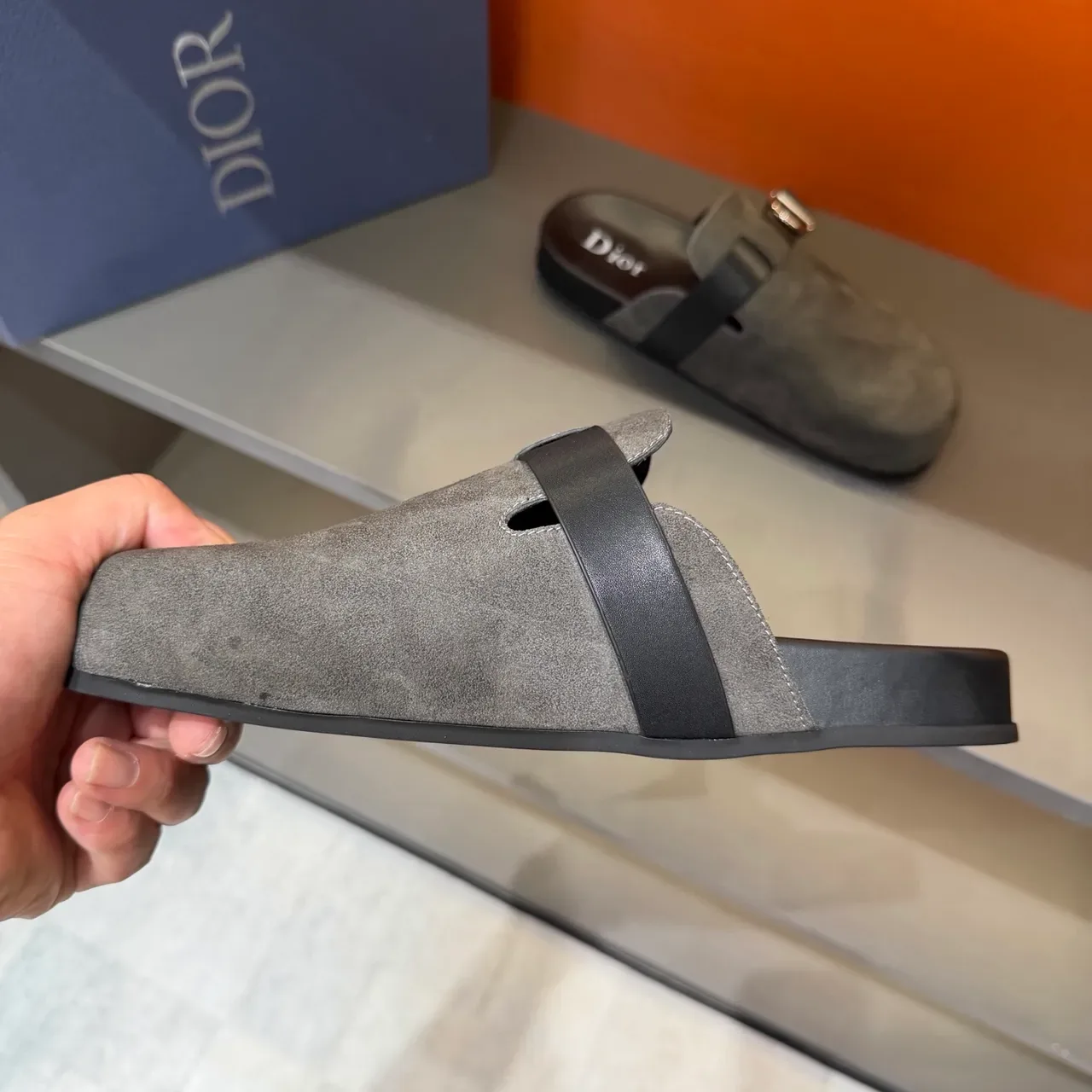 Dior Gray Suede Buckle Strap Mule Casual Shoes 2