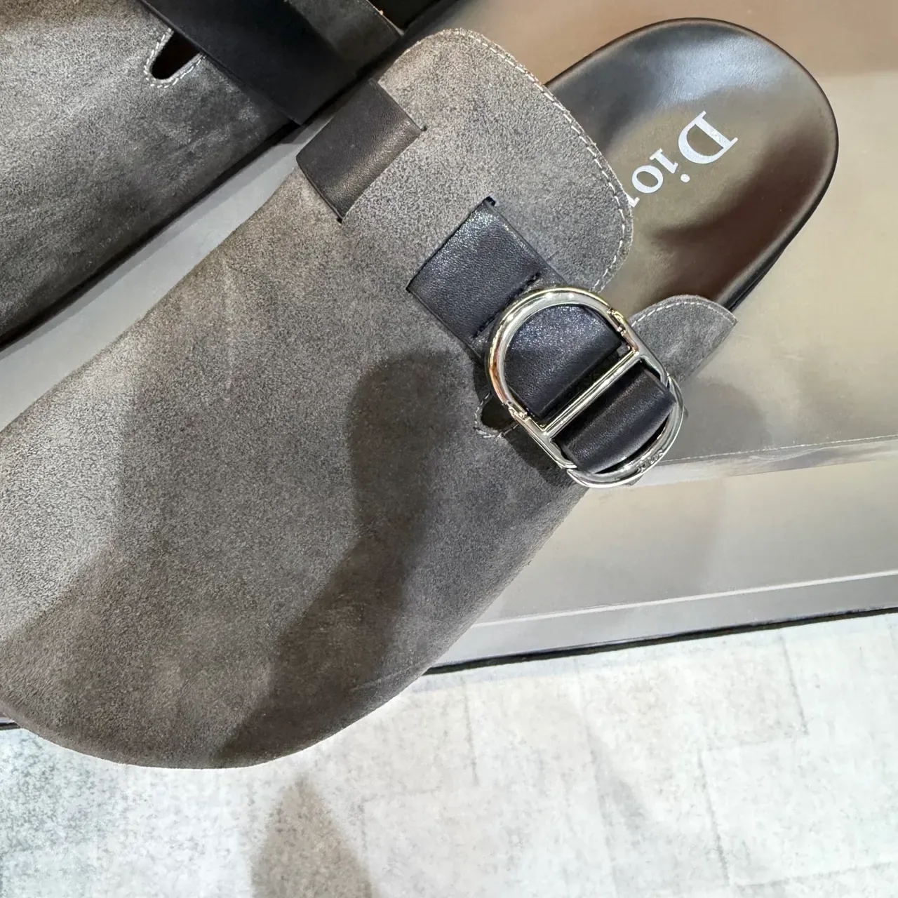 Dior Gray Suede Buckle Strap Mule Casual Shoes 3