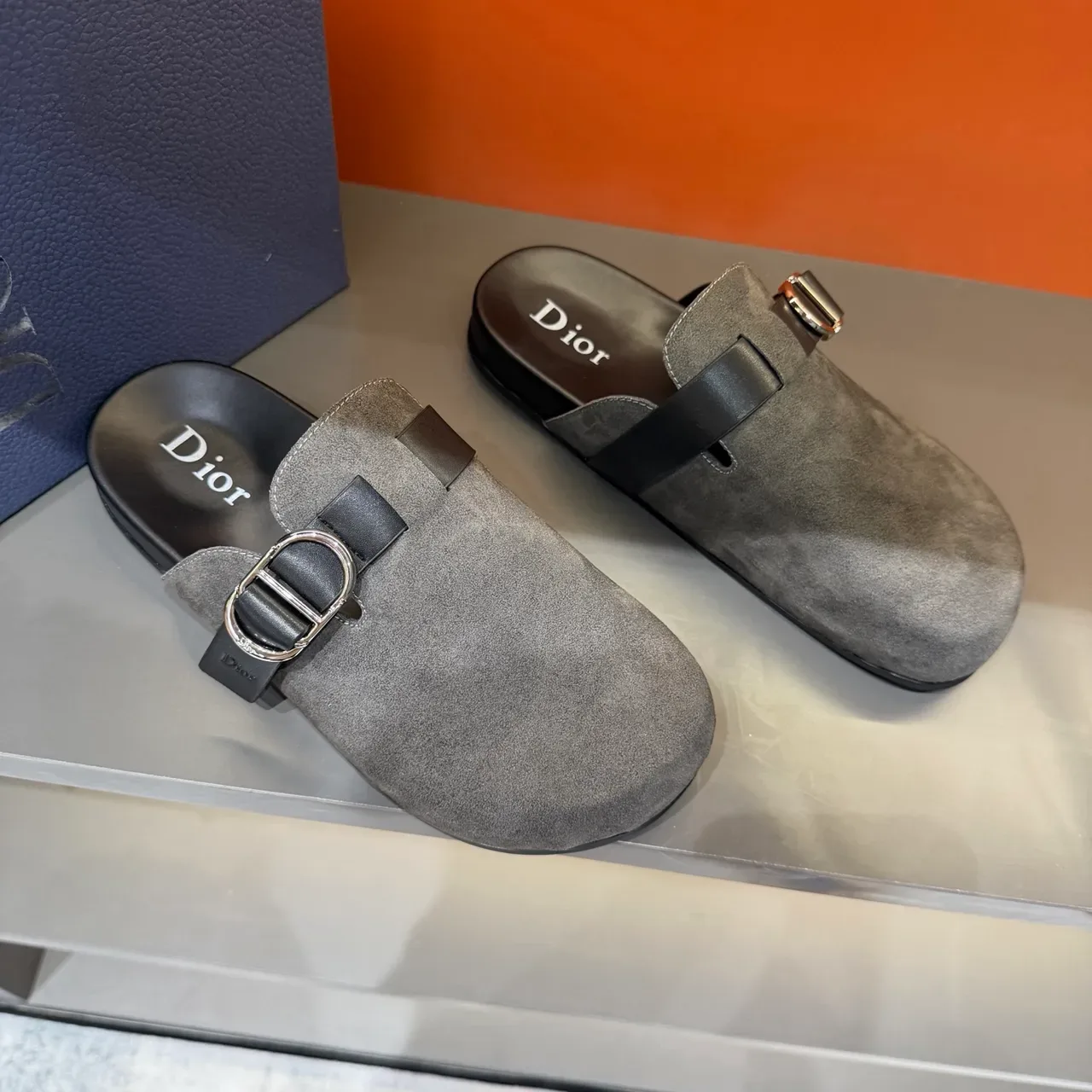 Dior Gray Suede Buckle Strap Mule Casual Shoes 4