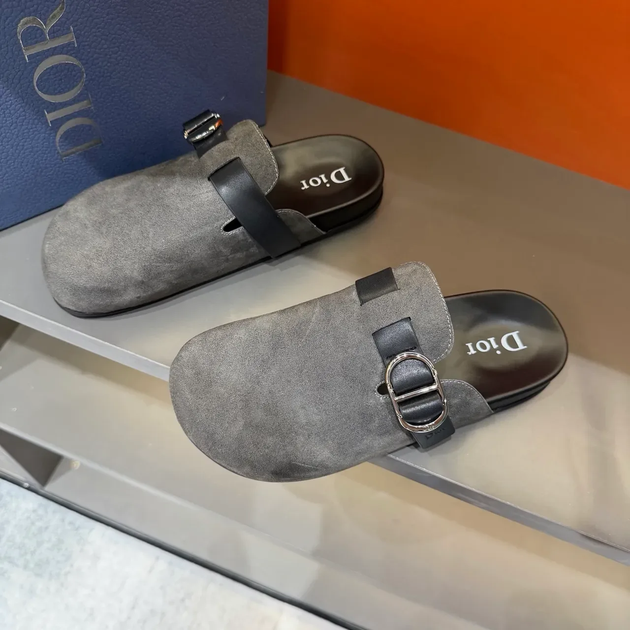 Dior Gray Suede Buckle Strap Mule Casual Shoes 5