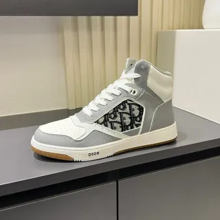 Dior Gray White High-Top Monogram-Panel Lifestyle Sneakers