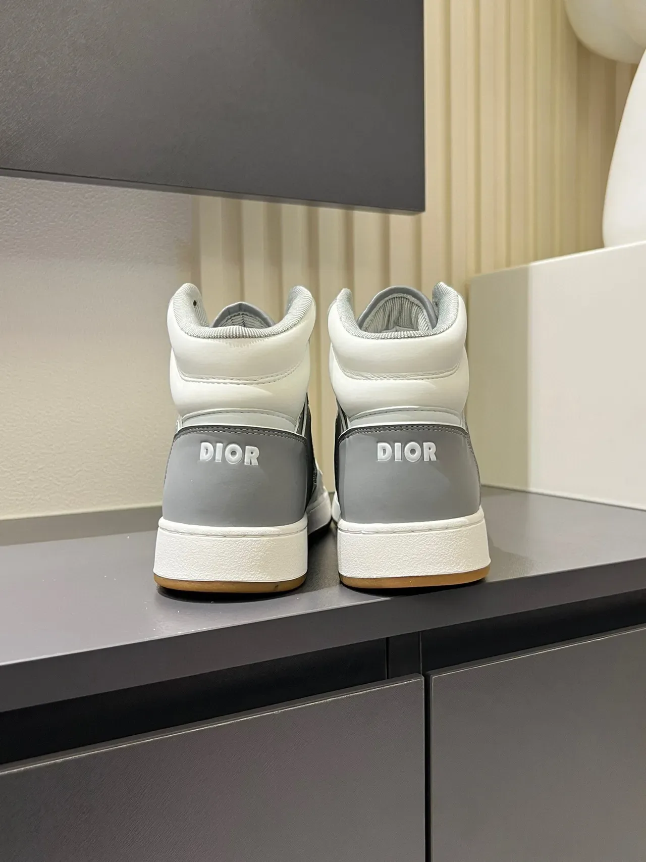 Dior Gray White High-Top Monogram-Panel Lifestyle Sneakers 9