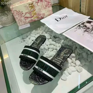 Dior Green Black Two-Strap Slide Printed Geometric Upper Slippers