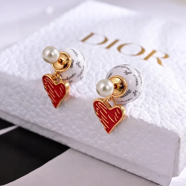 Dior Heart and Script Bead Drop Earrings 3