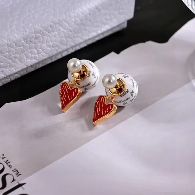 Dior Heart and Script Bead Drop Earrings 4