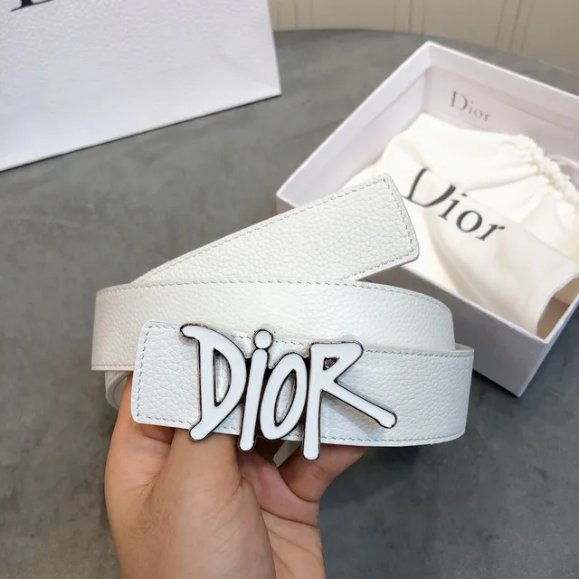 Dior Icon White Grained Leather Belt 4