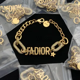Dior J'adore Gold Silver Chain Crystal-Embellished Oval Links Bracelet