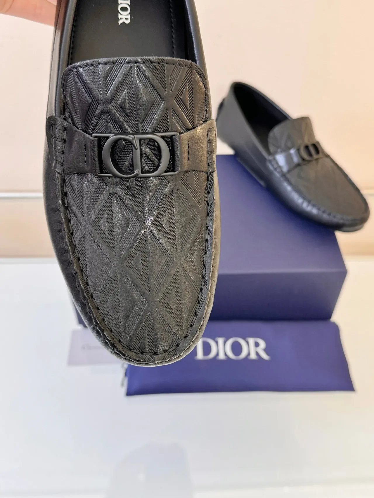 Dior Loafer Black Embossed Geometric Pattern Leather Loafers 3