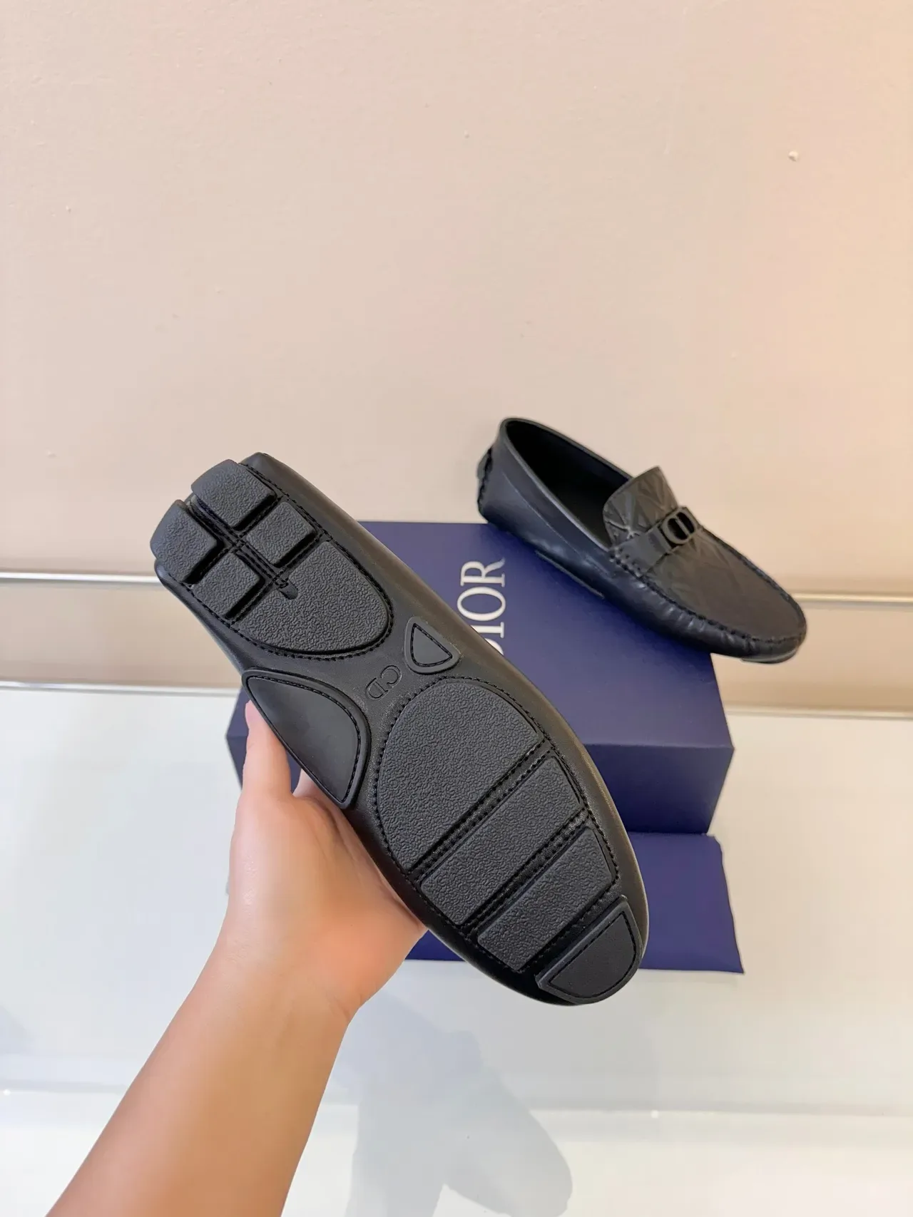 Dior Loafer Black Embossed Geometric Pattern Leather Loafers 5