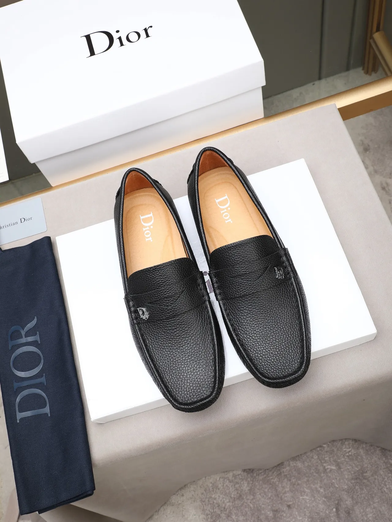 Dior Loafer Black Pebbled Leather CD Logo Strap Loafer 3