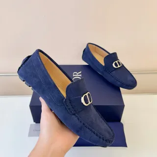 Dior Loafer Navy Suede CD Buckle Moccasin Stitched Loafers