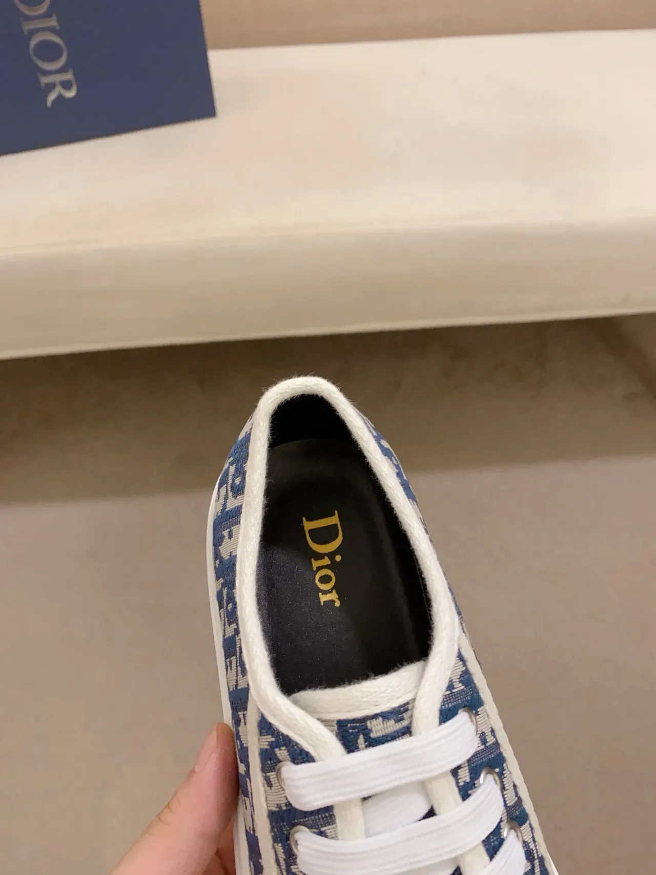 Dior Navy Beige Monogrammed Textile Upper Toe Cap سنيكرز لايف ستايل 4