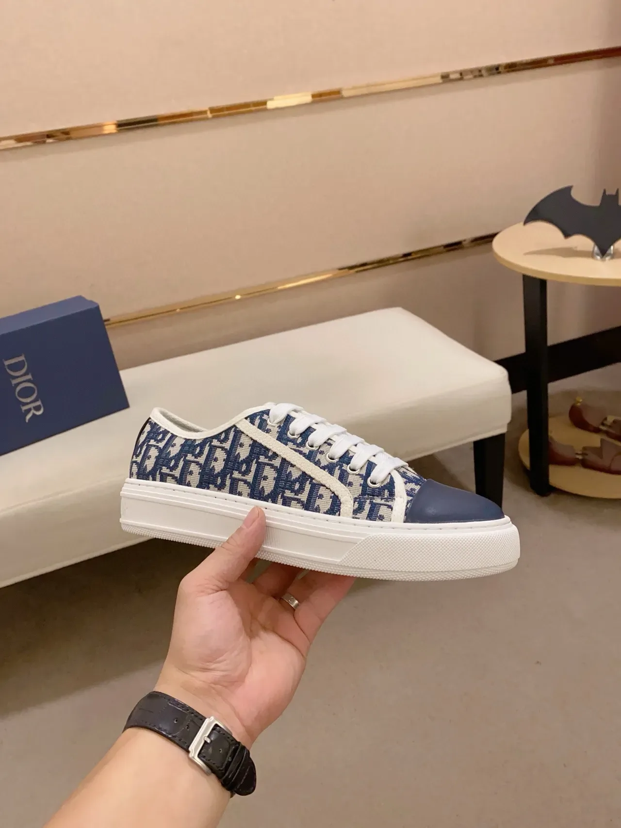Dior Navy Beige Monogrammed Textile Upper Toe Cap سنيكرز لايف ستايل 5