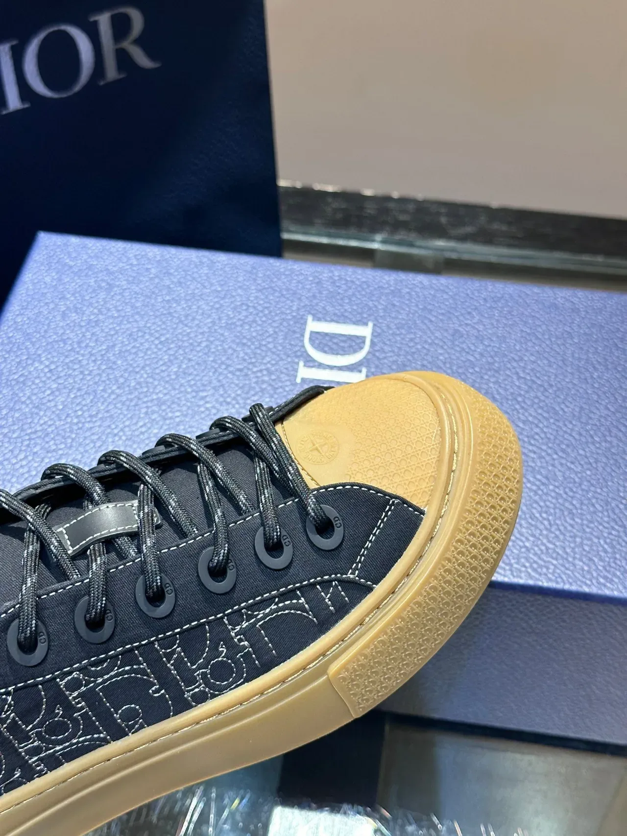 Dior Navy Beige Monogrammed Upper Platform Sole Lifestyle Sneakers 3