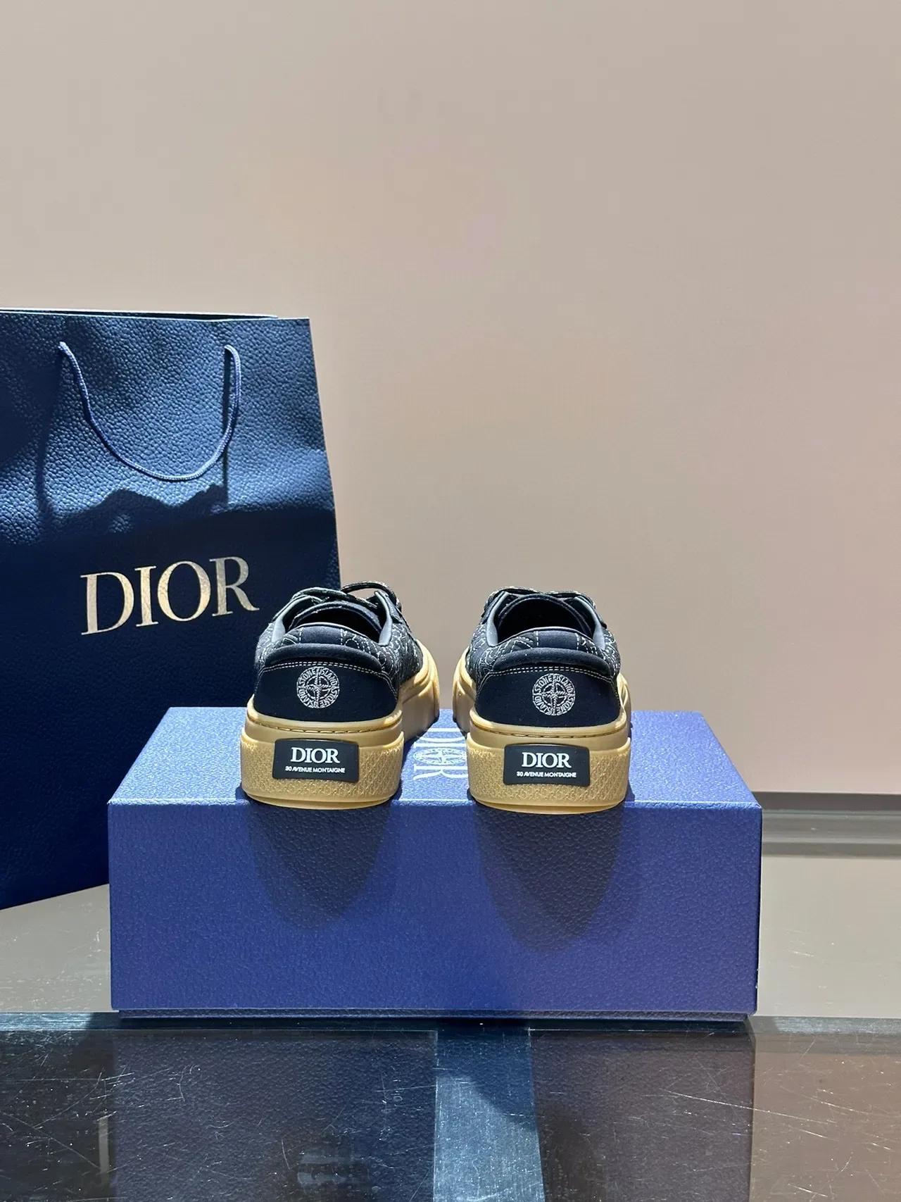 Dior Navy Beige Monogrammed Upper Platform Sole Lifestyle Sneakers 4