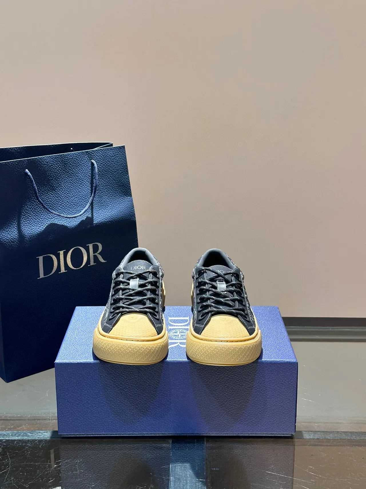 Dior Navy Beige Monogrammed Upper Platform Sole Lifestyle Sneakers 8