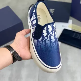 Dior Navy White Monogram-Print Slip-On Canvas Shoes