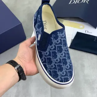 Dior Navy White Monogrammed Canvas Slip-On Lifestyle Sneakers