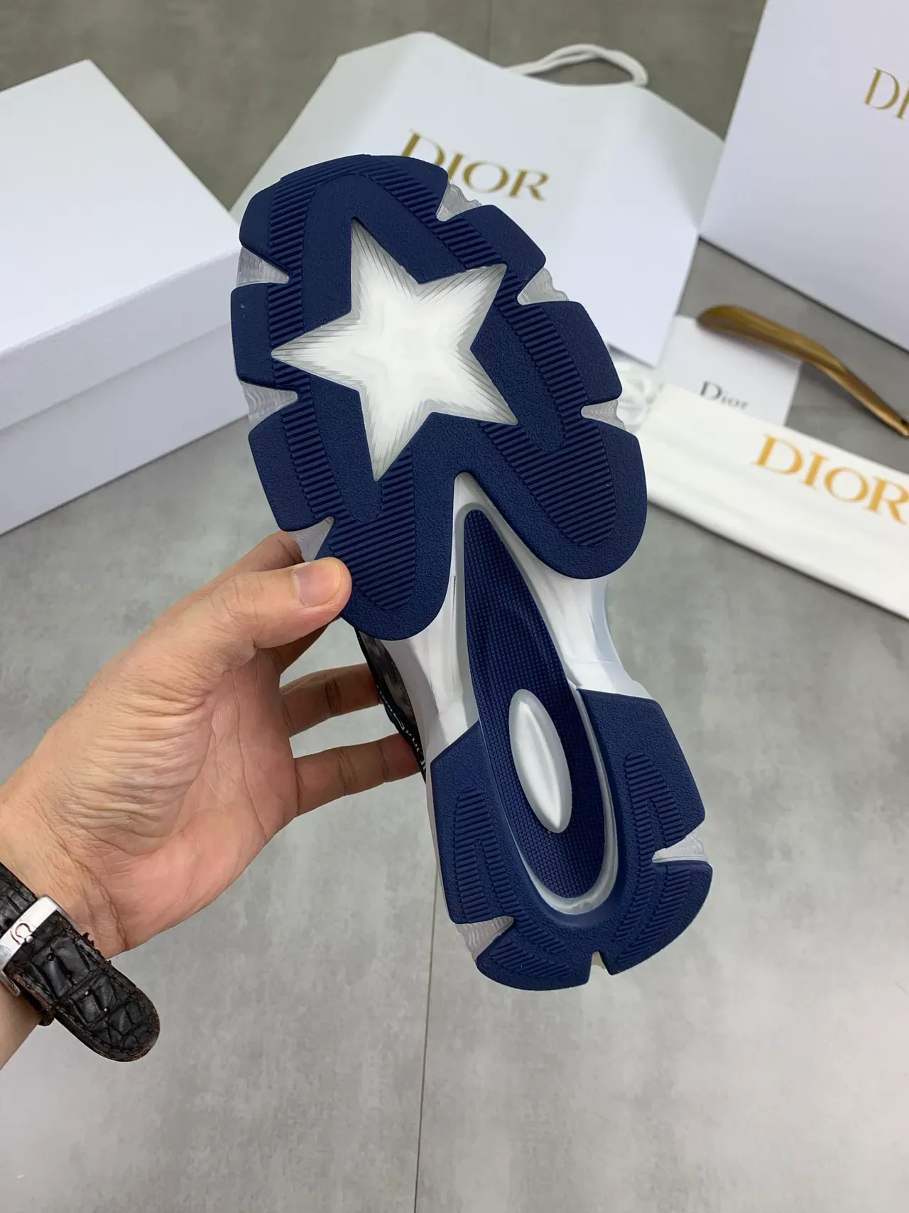 Dior Navy White Transparent Sole Monogrammed Mesh Upper Chunky Sneakers 3