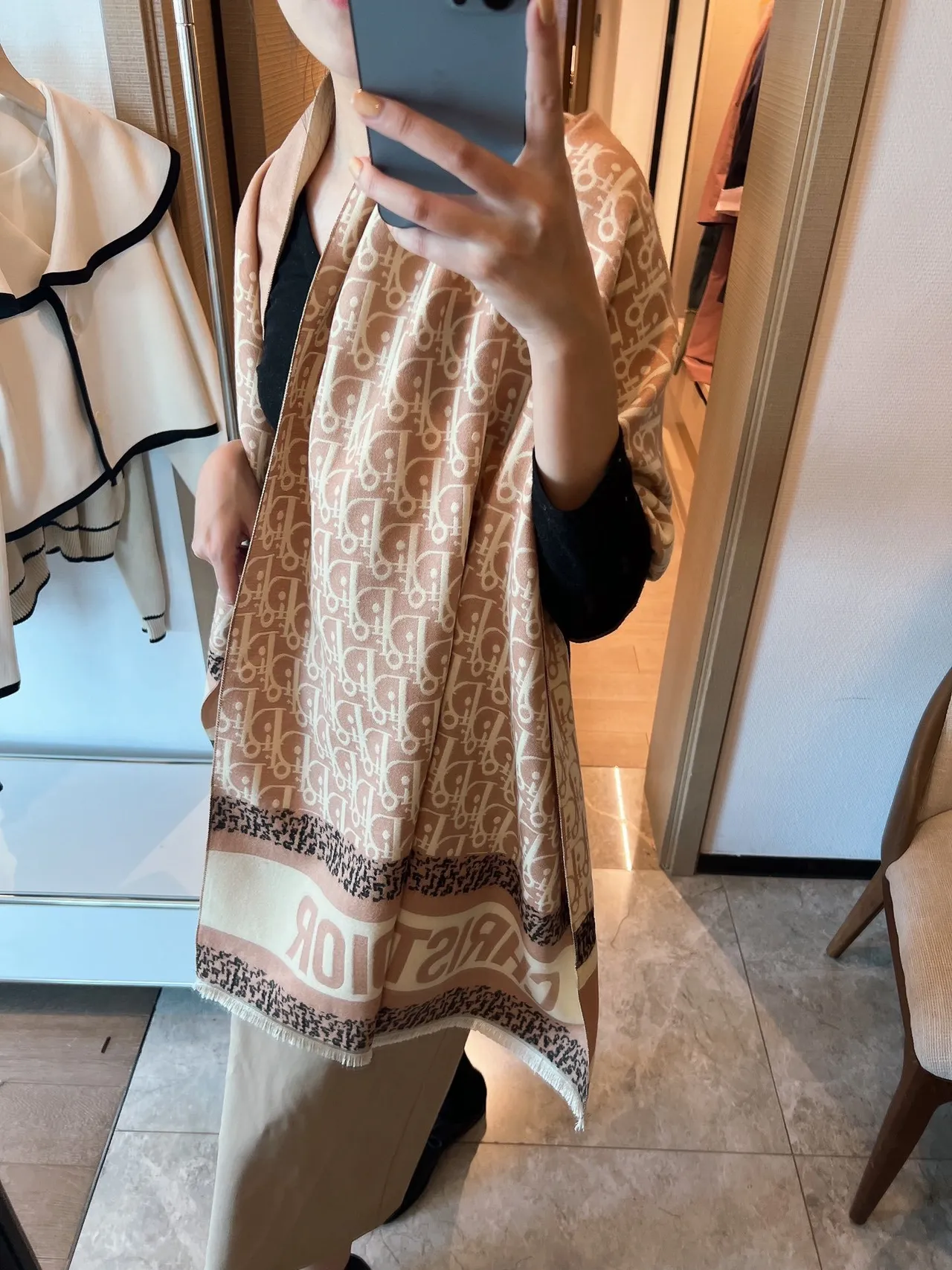 Dior Oblique Beige Black Monogram Block-Letter Bands Scarve 8
