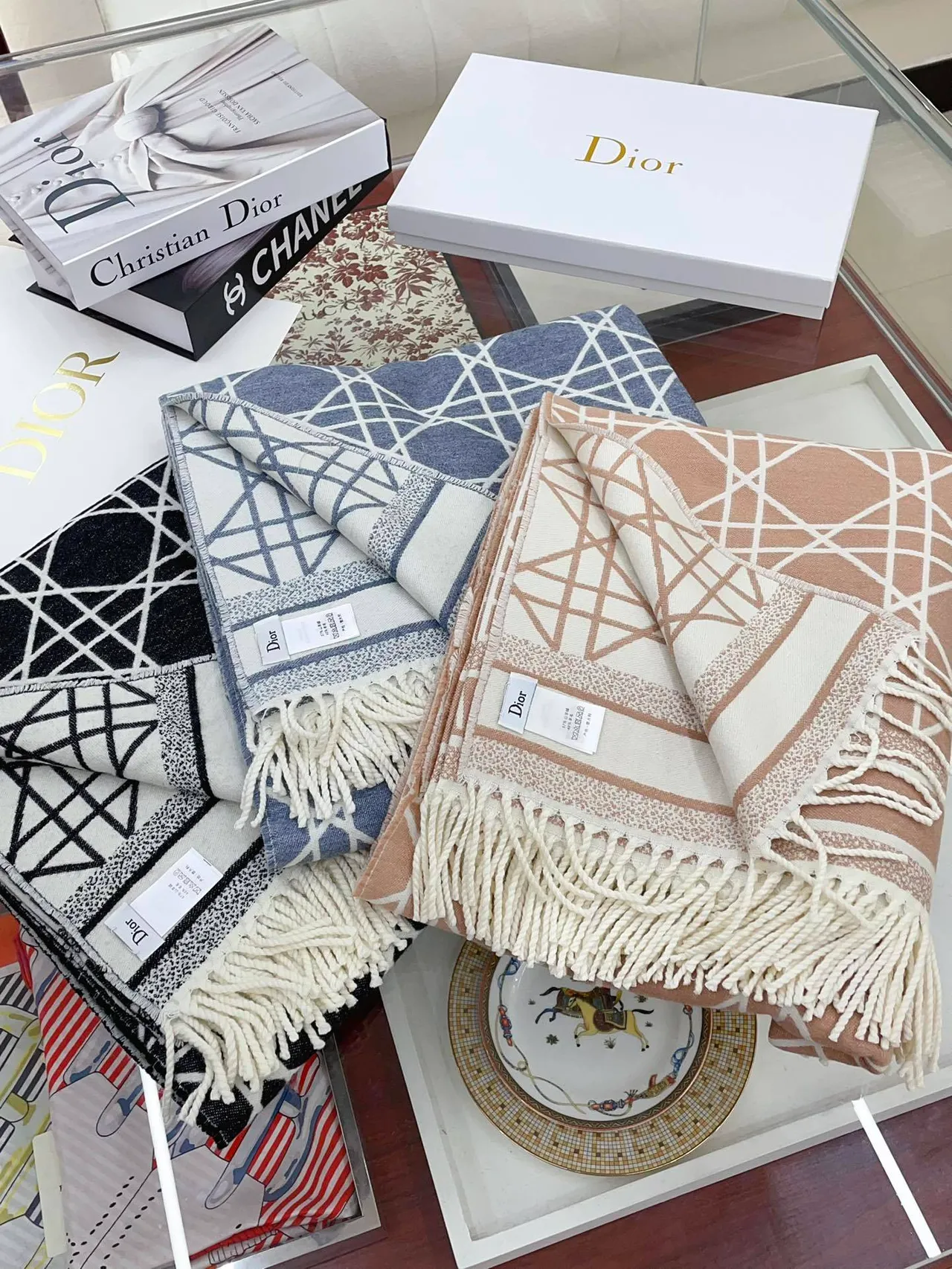 Dior Oblique Geometric Pattern Reversible Cashmere Scarf 3
