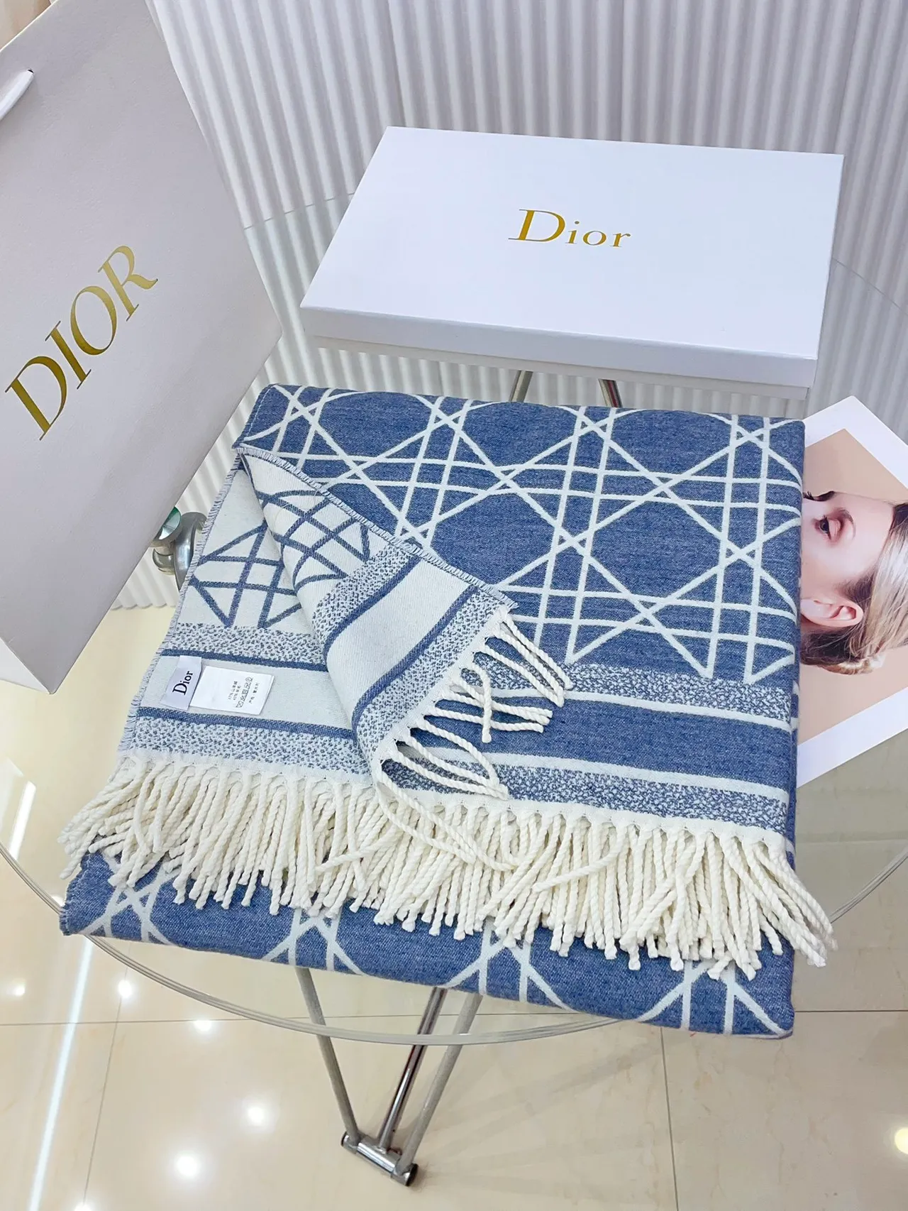 Dior Oblique Geometric Pattern Reversible Cashmere Scarf 4