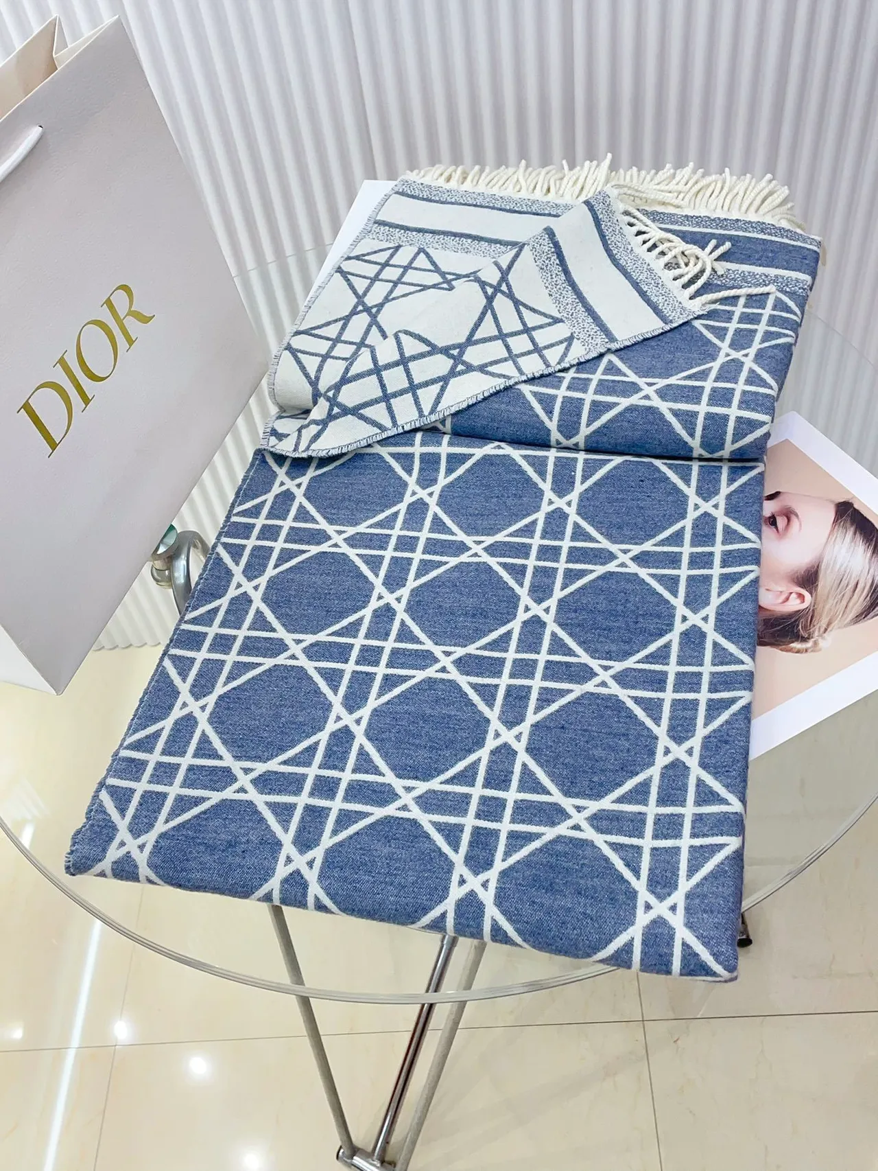 Dior Oblique Geometric Pattern Reversible Cashmere Scarf 5
