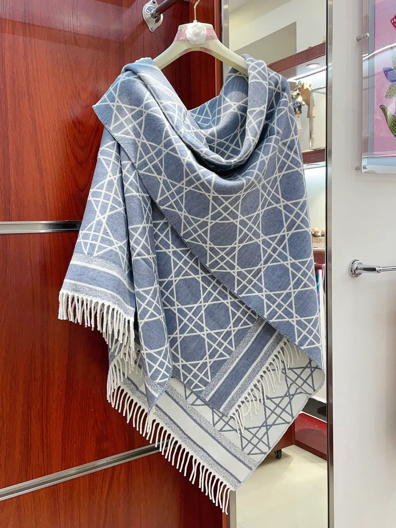 Dior Oblique Geometric Pattern Reversible Cashmere Scarf 7