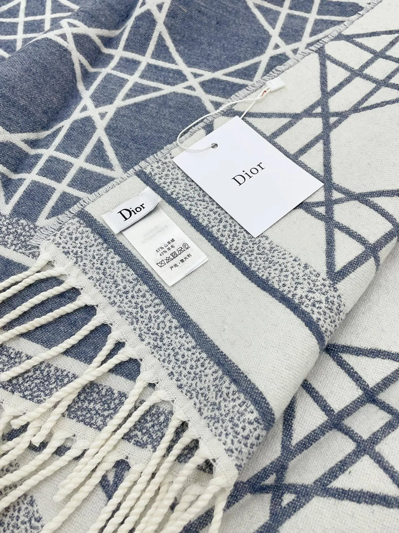 Dior Oblique Geometric Pattern Reversible Cashmere Scarf 9