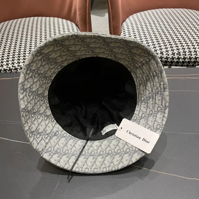 Dior Oblique Gris Beige Monogramme Jacquard Broderie Surélevée Logo Bande Chapeau Seau 2