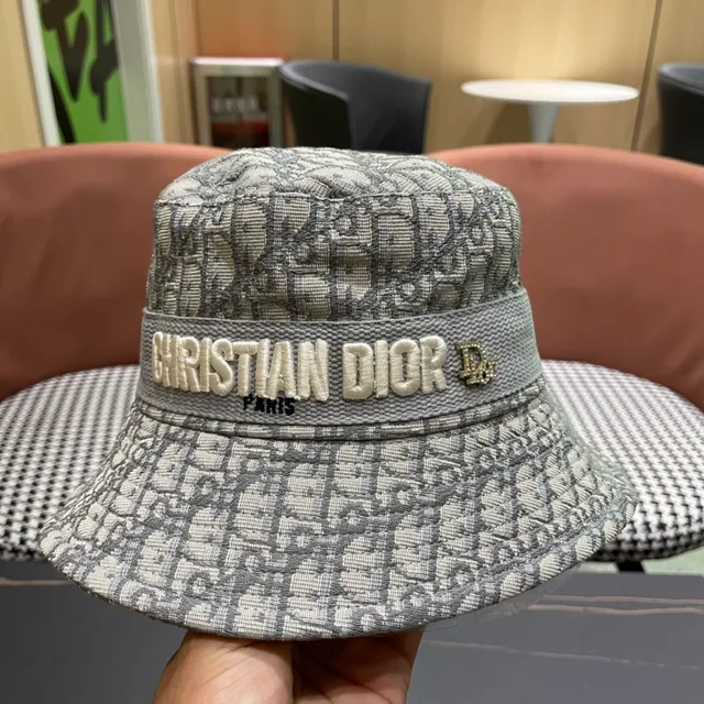 Dior Oblique Gris Beige Monogramme Jacquard Broderie Surélevée Logo Bande Chapeau Seau 5