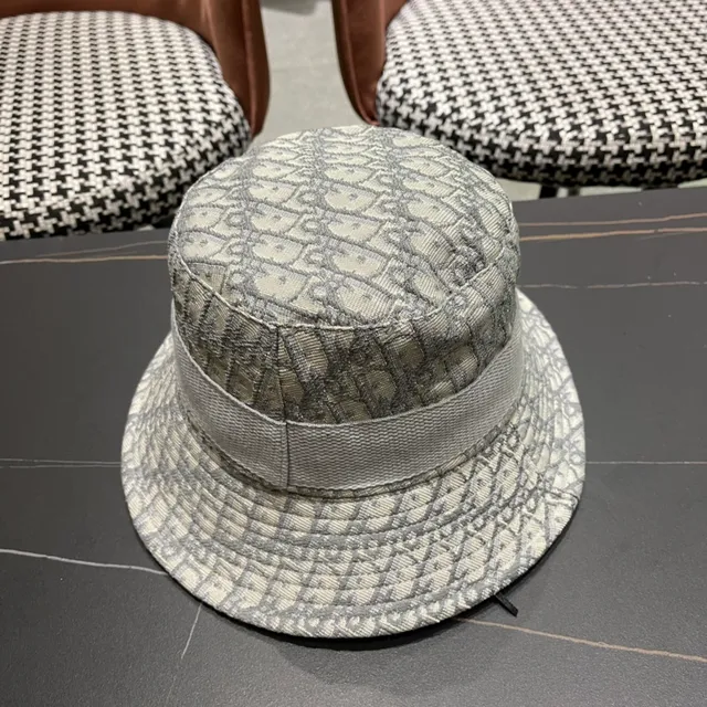 Dior Oblique Gris Beige Monogramme Jacquard Broderie Surélevée Logo Bande Chapeau Seau 7