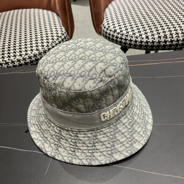 Dior Oblique Gris Beige Monogramme Jacquard Broderie Surélevée Logo Bande Chapeau Seau 8