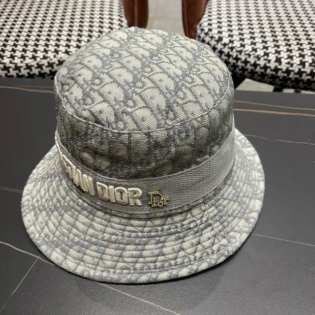 Dior Oblique Gris Beige Monogramme Jacquard Broderie Surélevée Logo Bande Chapeau Seau 9