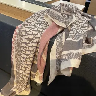 Dior Oblique Monogram Beige Gris Rosa Bufanda de Seda