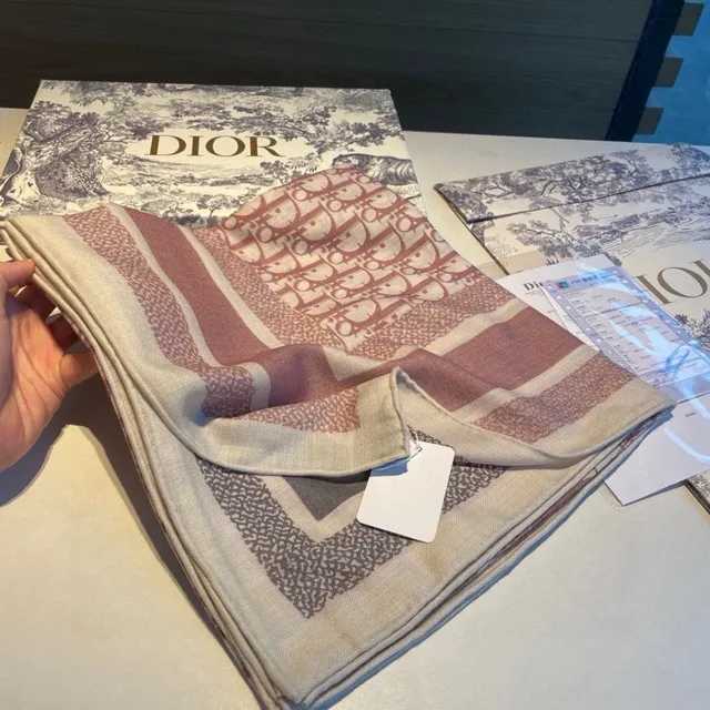 Dior Oblique Monogram Bege Cinza Rosa Lenço de Seda 5