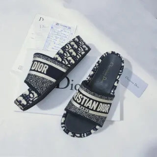 Dior Oblique Slide Black and White Monogram Slippers