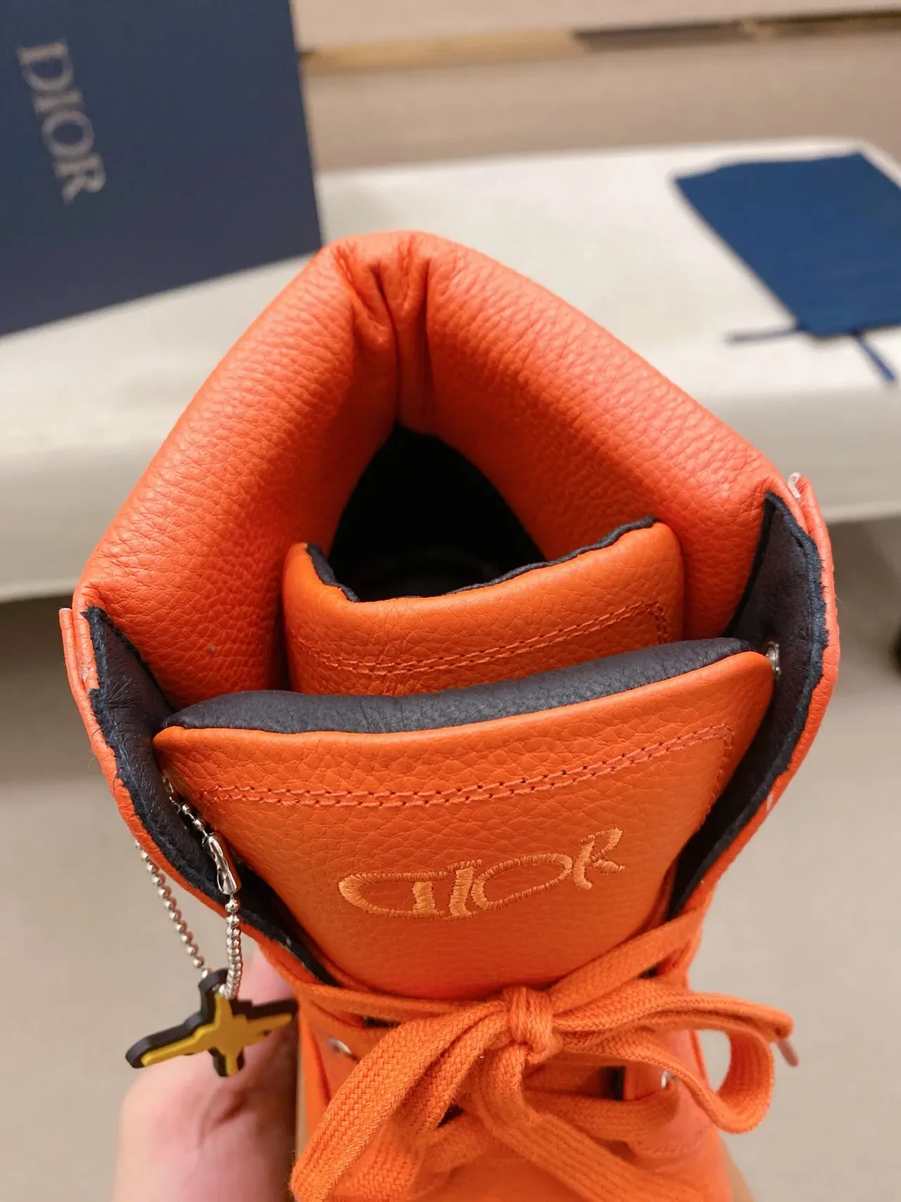 Dior Laranja Beige Botas de Trabalho Alta com Cadarço 4