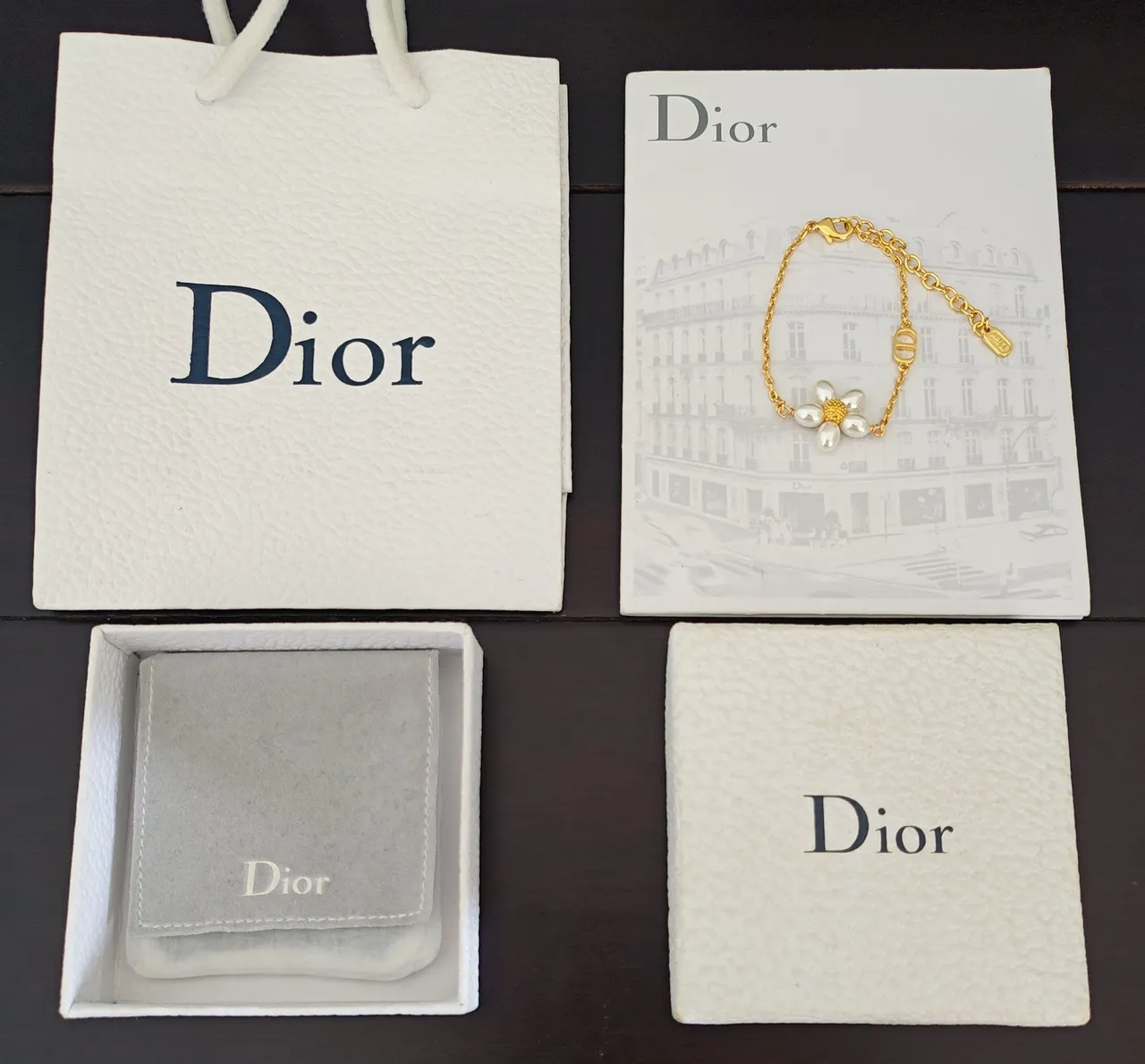 Dior Pearl Flower Charm Gold-Tone Chain Bracelet 3