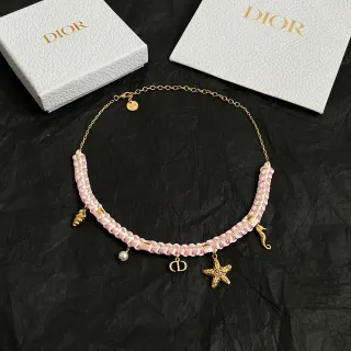 Dior Pink Gold Braided Satin Cord Charms Necklace