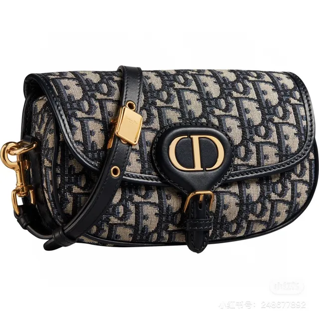 Dior Saddle beige bleu marine oblique jacquard garniture cuir noir Saddle Bag 2