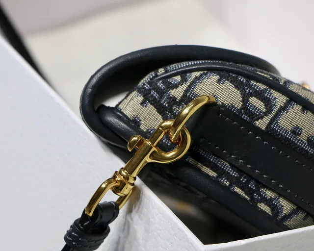 Dior Saddle beige bleu marine oblique jacquard garniture cuir noir Saddle Bag 5