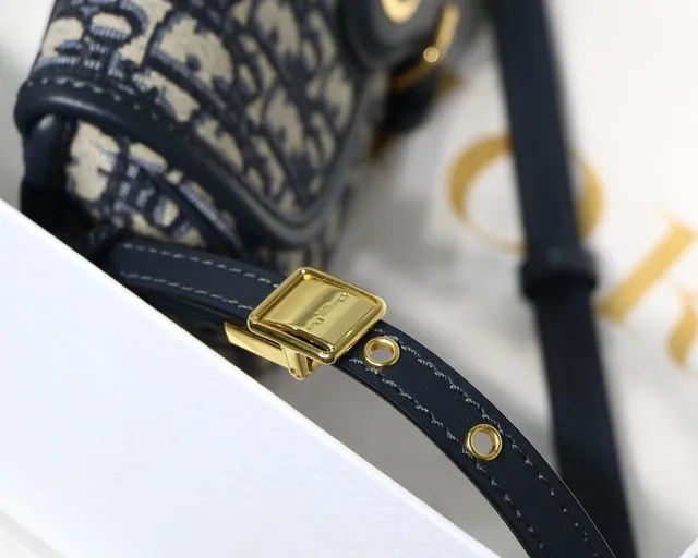 Dior Saddle beige bleu marine oblique jacquard garniture cuir noir Saddle Bag 6