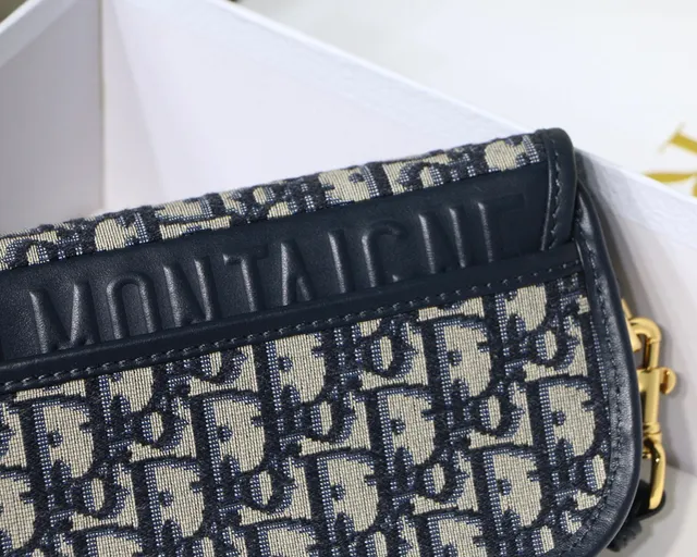 Dior Saddle beige bleu marine oblique jacquard garniture cuir noir Saddle Bag 7