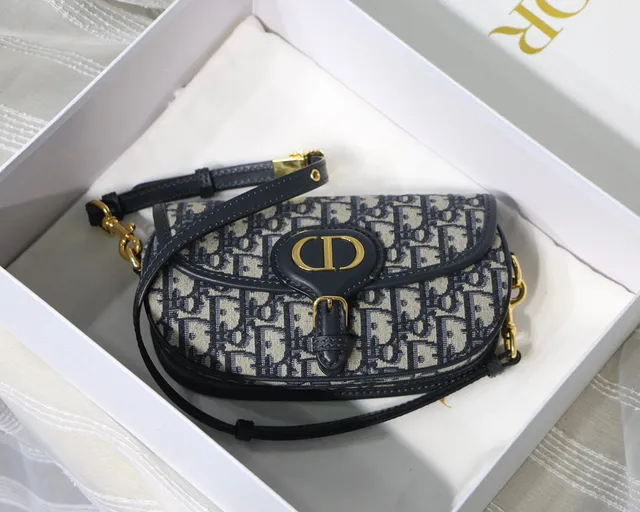 Dior Saddle beige bleu marine oblique jacquard garniture cuir noir Saddle Bag 12