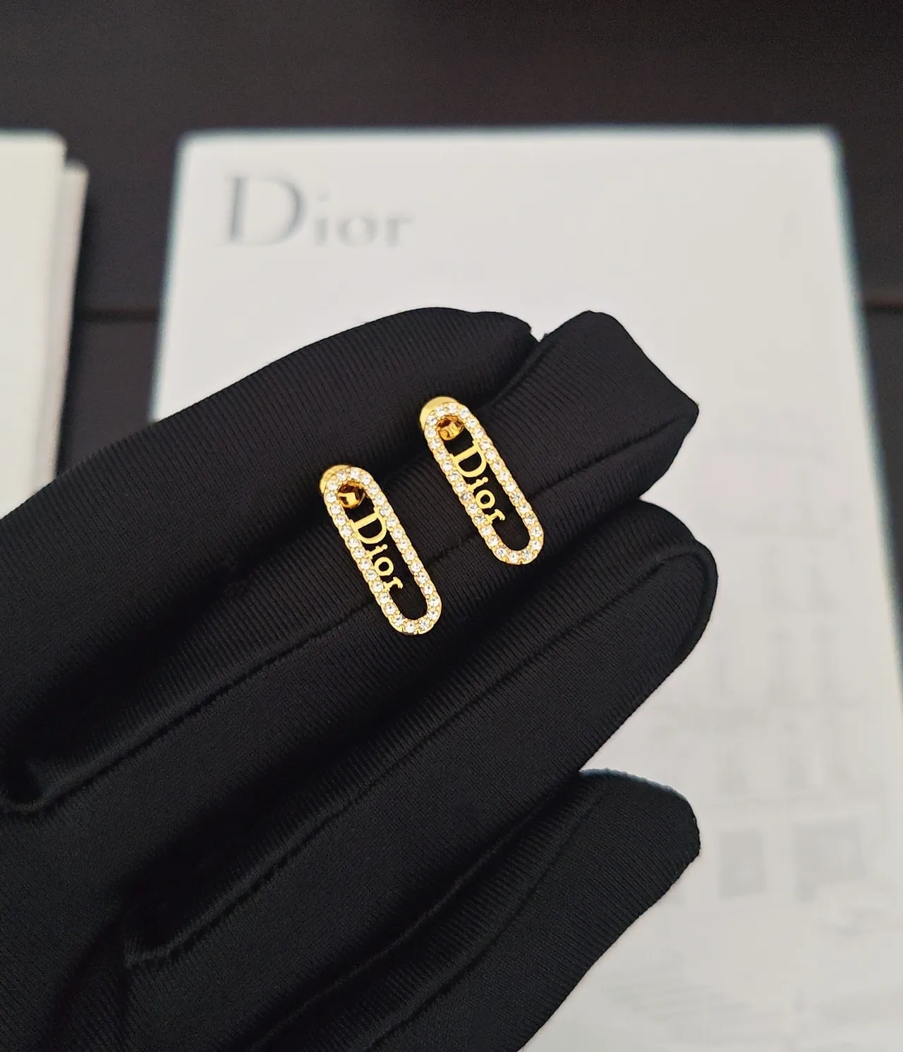 Dior Safety-Pin Gold Silver Silhouette Pavé Crystal Detailing Earrings 3