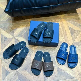 Dior Slide Black Blue Quilted Cannage Leather Metallic CD Logo Slippers