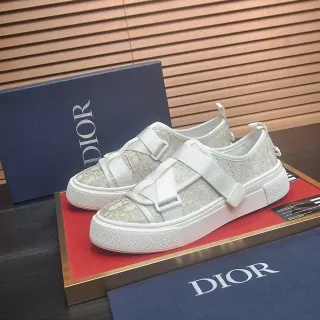 ديور أبيض بيج بدون أحزمة slip-on مطبوع أعلى نسيج سنيكرز لايف ستايل